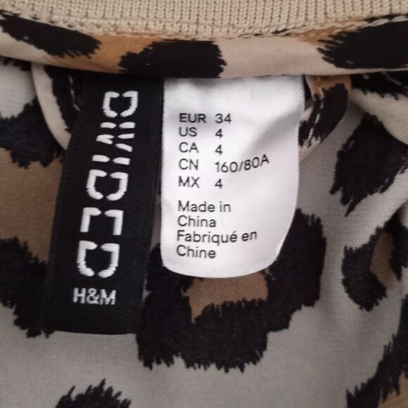 H&M LEOPARD PRINT CREAM, BLACK, & RED SATIN BOMBER JACKET SZ.4 EUC - Picture 6 of 8